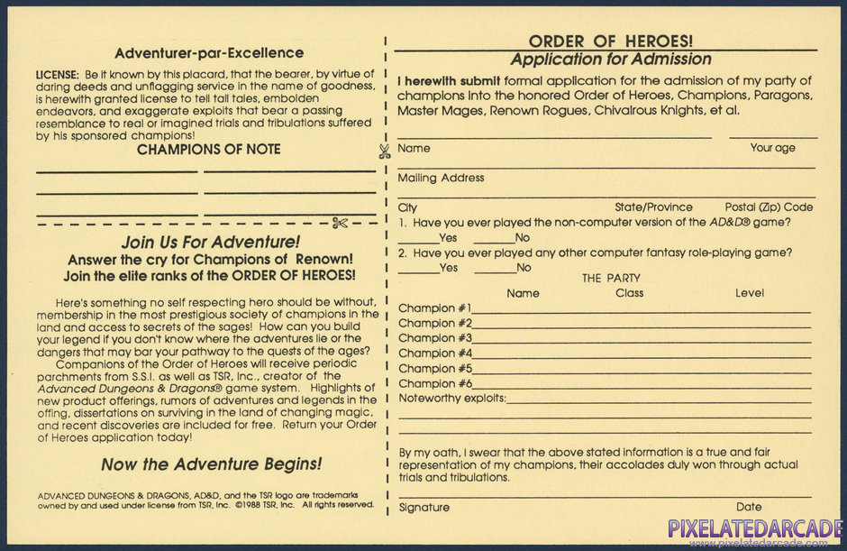 Gateway to the Savage Frontier Package Contents: SSI Order of Heroes registration card - Front Gateway to the Savage Frontier Package Contents: SSI Order of Heroes registration card - Front