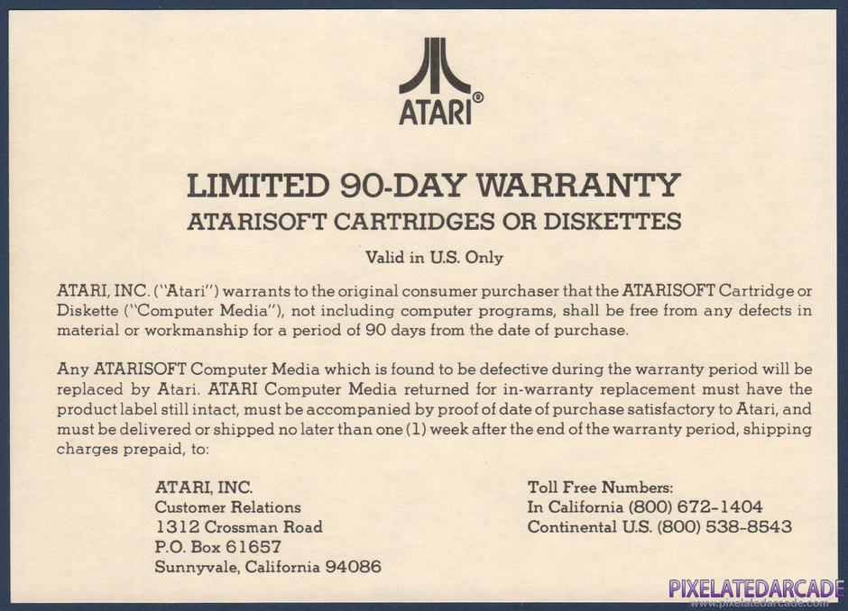 Moon Patrol Package Contents: Warranty registration card - Front Moon Patrol Package Contents: Warranty registration card - Front