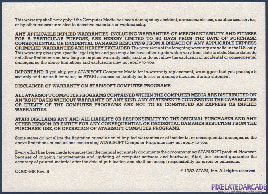 Moon Patrol Package Contents: Warranty information card - Back Moon Patrol Package Contents: Warranty information card - Back