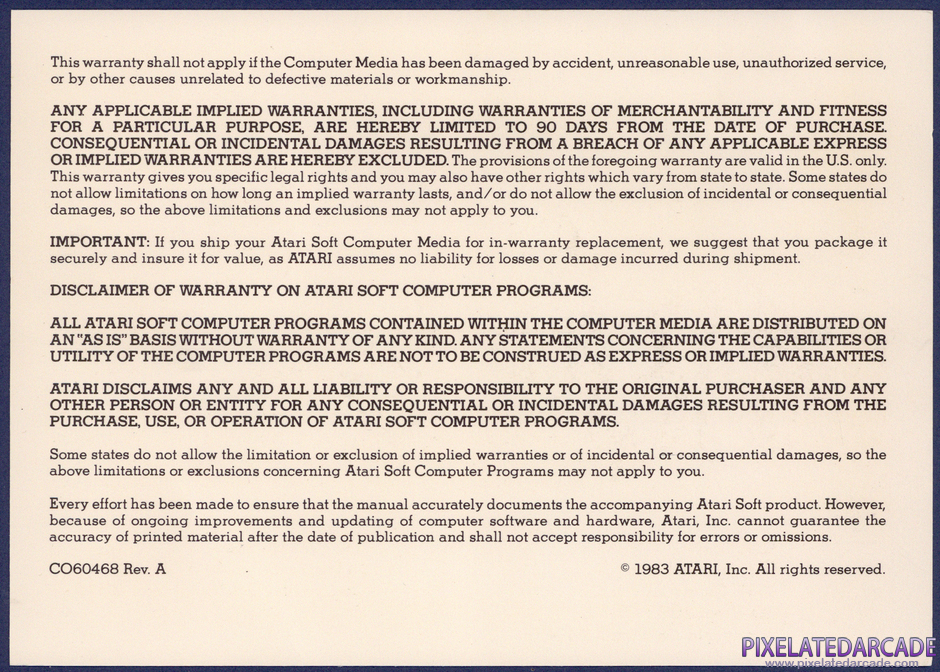 Moon Patrol Package Contents: Warranty information card - Back