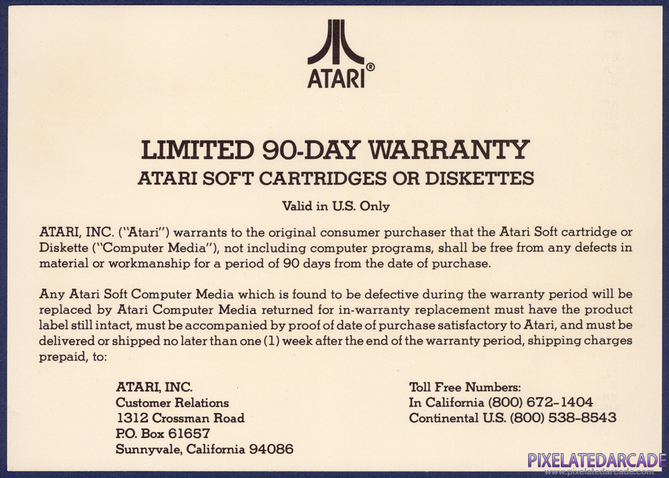 Moon Patrol Package Contents: Warranty information card - Front Moon Patrol Package Contents: Warranty information card - Front