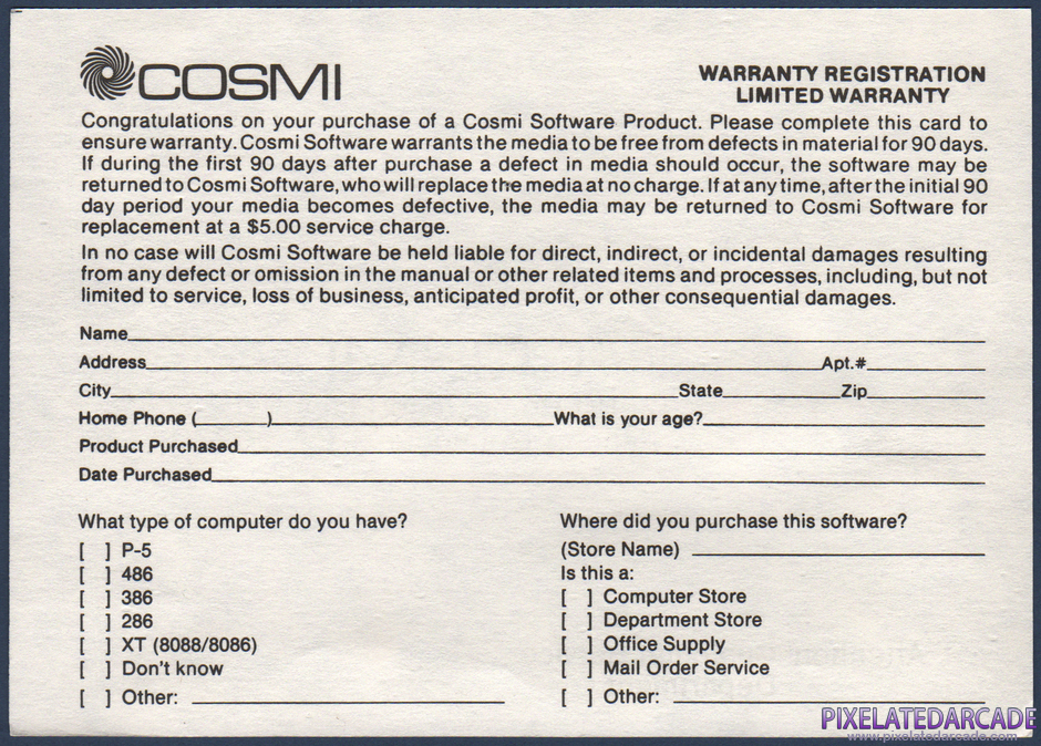 Manfred von Krashenbern's Flying Circus Package Contents: Warranty registration card - Back