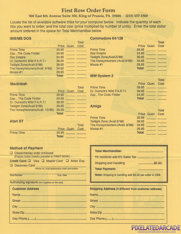 Star Empire Package Contents: First Row Software product order form - Back Star Empire Package Contents: First Row Software product order form - Back