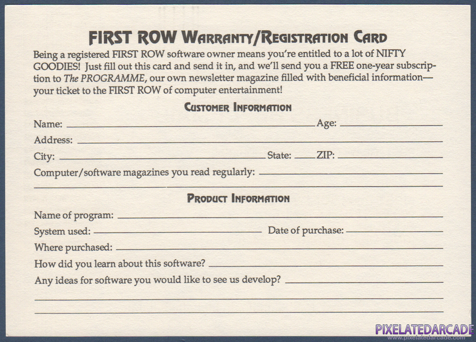 Star Empire Package Contents: Warranty registration card - Back Star Empire Package Contents: Warranty registration card - Back