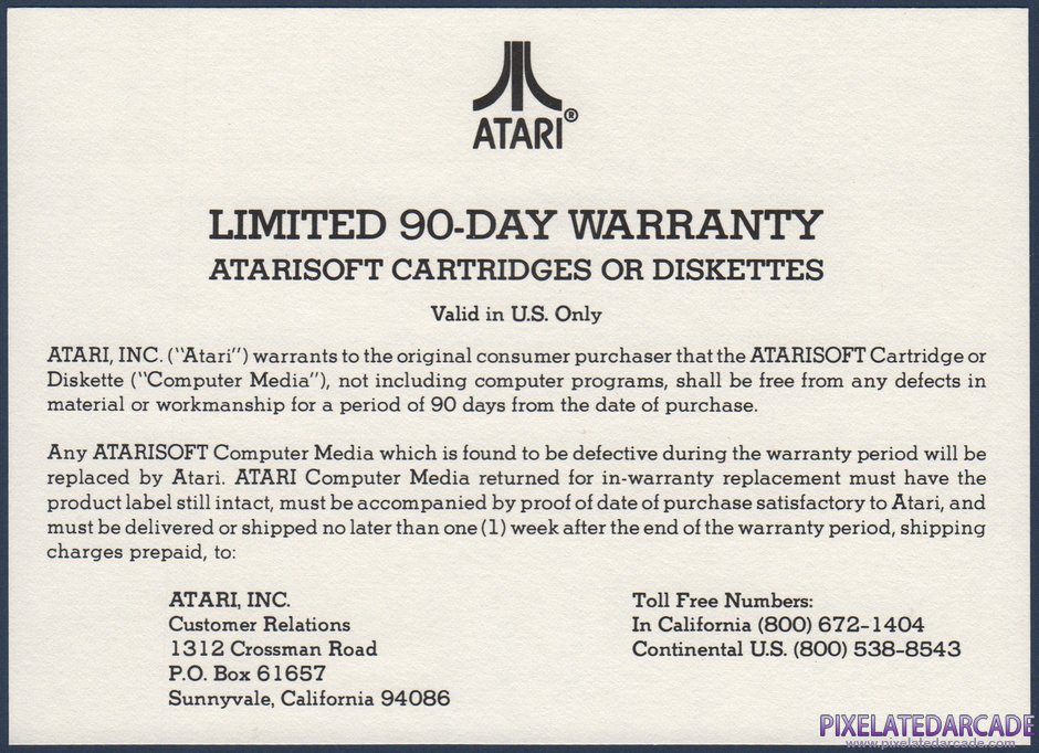 Ms. Pac-Man Package Contents: Warranty information card - Front Ms. Pac-Man Package Contents: Warranty information card - Front