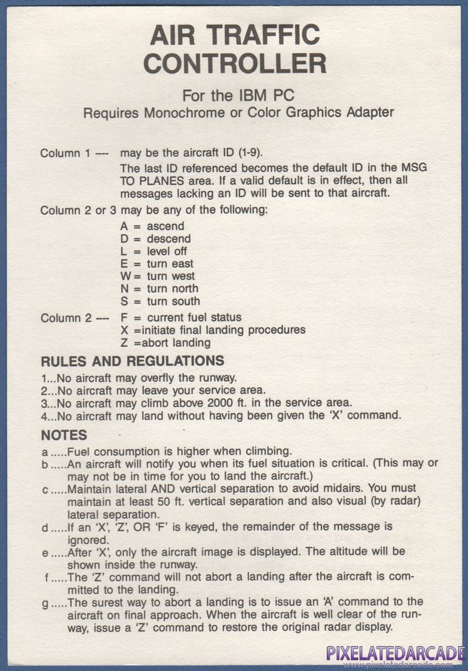 Air Traffic Controller Package Contents: Instruction sheet - Back Air Traffic Controller Package Contents: Instruction sheet - Back