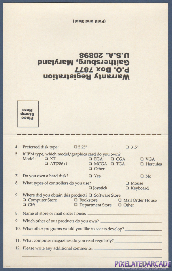 Wayne Gretzky Hockey 2 Package Contents: Warranty registration card - Front Wayne Gretzky Hockey 2 Package Contents: Warranty registration card - Front
