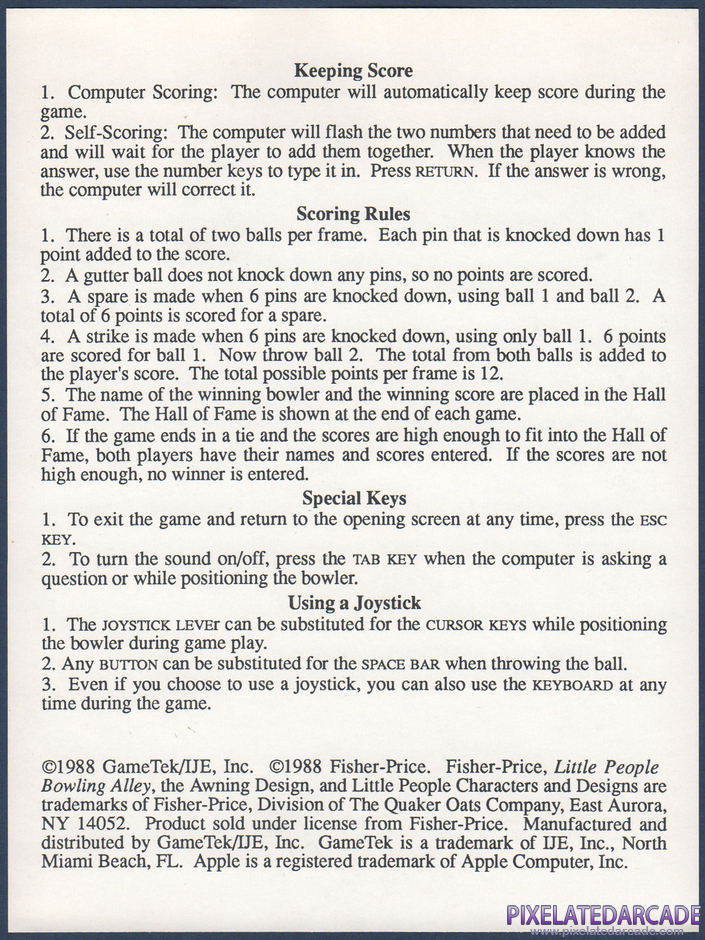 Little People Bowling Alley Package Contents: Instruction sheet - Back Little People Bowling Alley Package Contents: Instruction sheet - Back