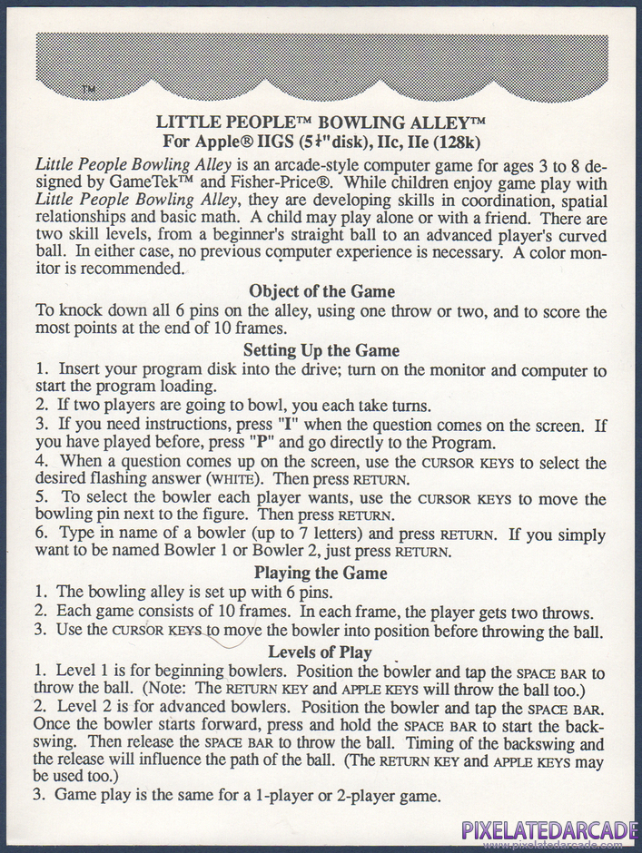 Little People Bowling Alley Package Contents: Instruction sheet - Front Little People Bowling Alley Package Contents: Instruction sheet - Front