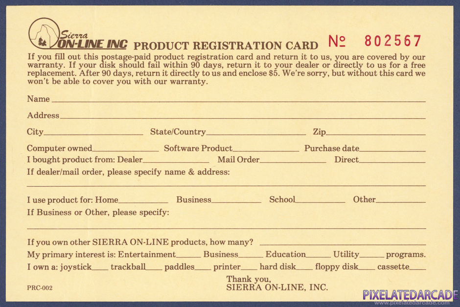 Oil's Well Package Contents: Warranty registration card - Back Oil's Well Package Contents: Warranty registration card - Back