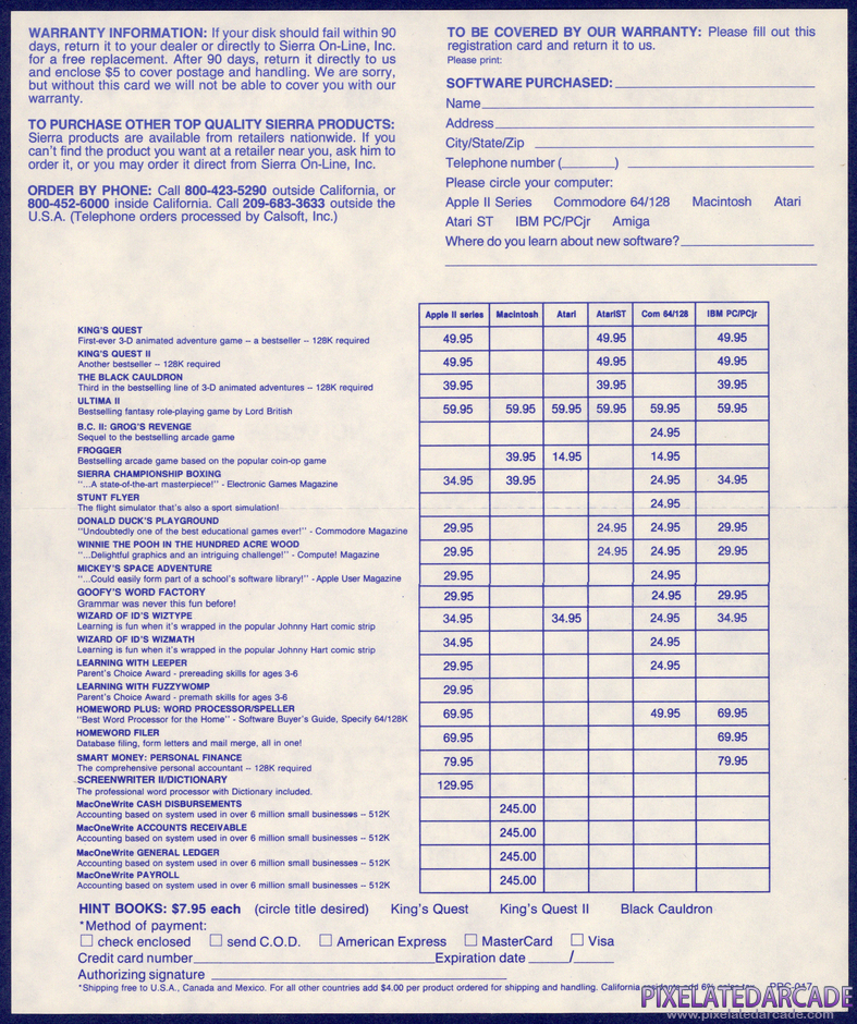 Oil's Well Package Contents: Warranty registration card - Inside Oil's Well Package Contents: Warranty registration card - Inside