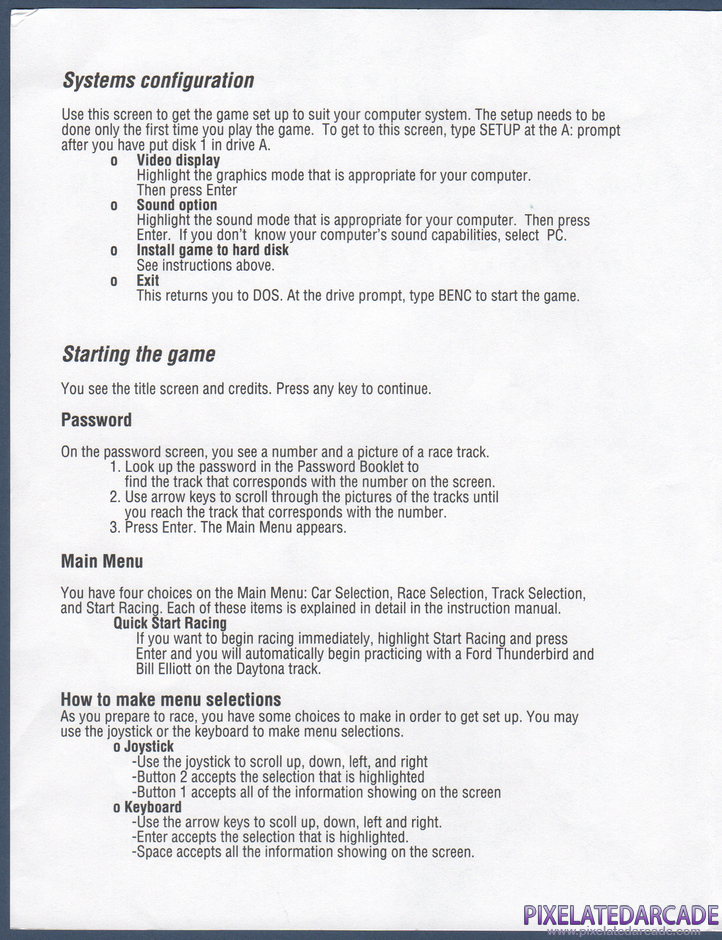 Bill Elliott's NASCAR Challenge Package Contents: IBM version reference sheet - Page 2
