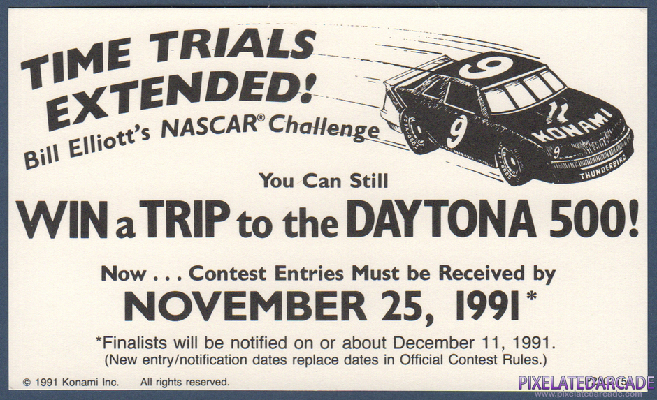 Bill Elliott's NASCAR Challenge Package Contents: NASCAR Challenge contest entry form addendum card Bill Elliott's NASCAR Challenge Package Contents: NASCAR Challenge contest entry form addendum card
