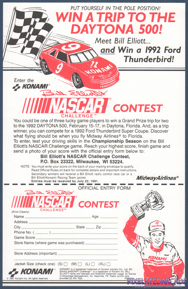 Bill Elliott's NASCAR Challenge Package Contents: NASCAR Challenge contest entry form - Front Bill Elliott's NASCAR Challenge Package Contents: NASCAR Challenge contest entry form - Front