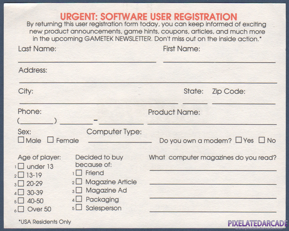 Super Jeopardy! Package Contents: Warranty registration card - Back Super Jeopardy! Package Contents: Warranty registration card - Back
