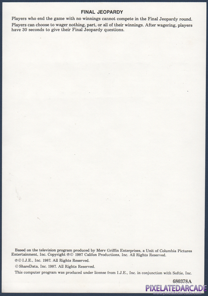 Jeopardy! New Second Edition Package Contents: Instruction sheet - Back Jeopardy! New Second Edition Package Contents: Instruction sheet - Back