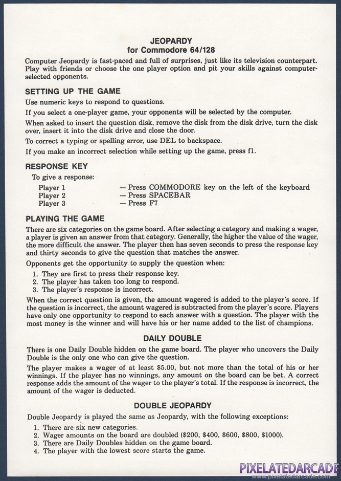 Jeopardy! New Second Edition Package Contents: Instruction sheet - Front Jeopardy! New Second Edition Package Contents: Instruction sheet - Front