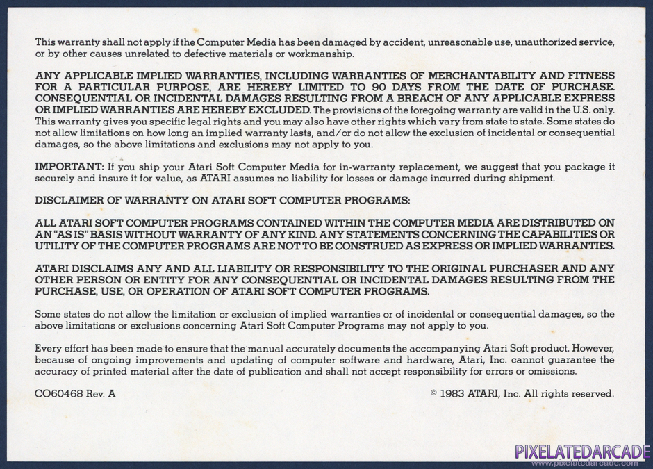 Pac-Man Package Contents: Warranty information card - Back Pac-Man Package Contents: Warranty information card - Back