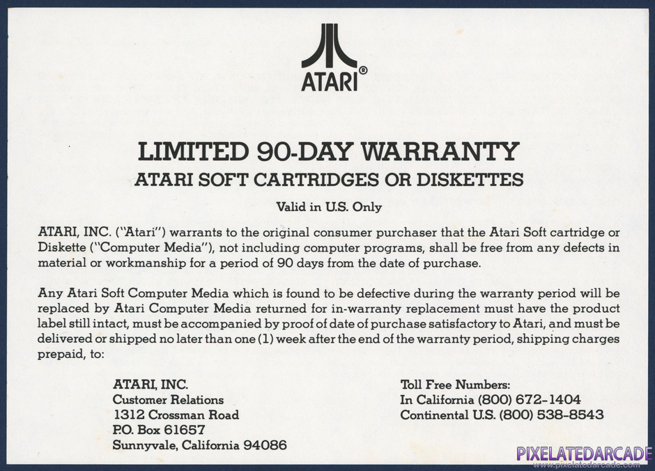 Pac-Man Package Contents: Warranty information card - Front Pac-Man Package Contents: Warranty information card - Front