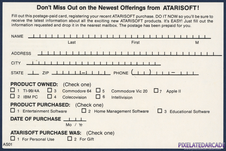 Pac-Man Package Contents: Product registration card - Back Pac-Man Package Contents: Product registration card - Back