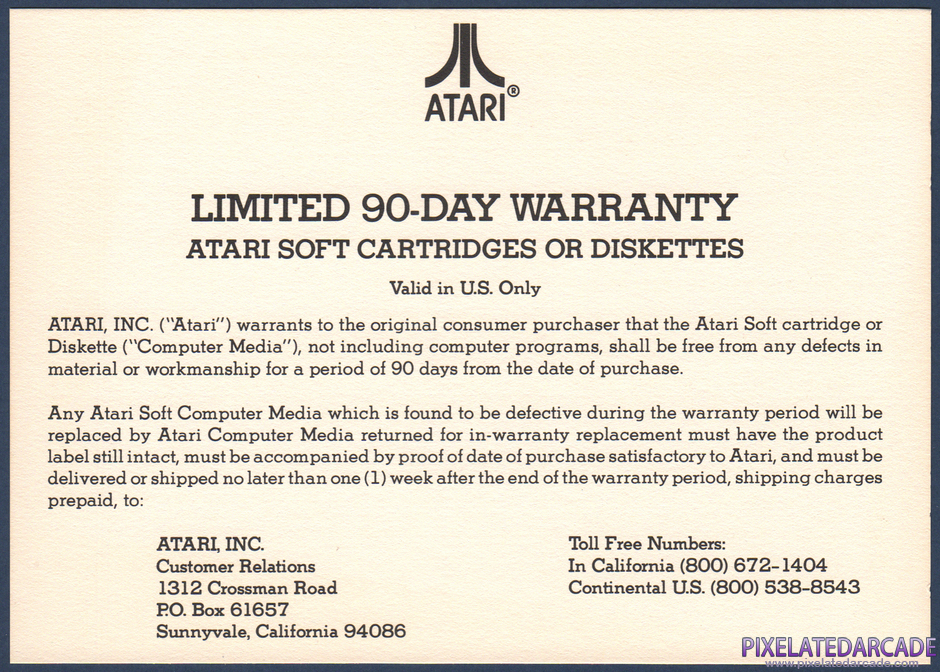 Pac-Man Package Contents: Warranty information card - Front Pac-Man Package Contents: Warranty information card - Front