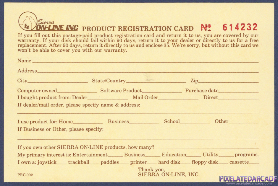Jawbreaker II Package Contents: Warranty registration card - Back