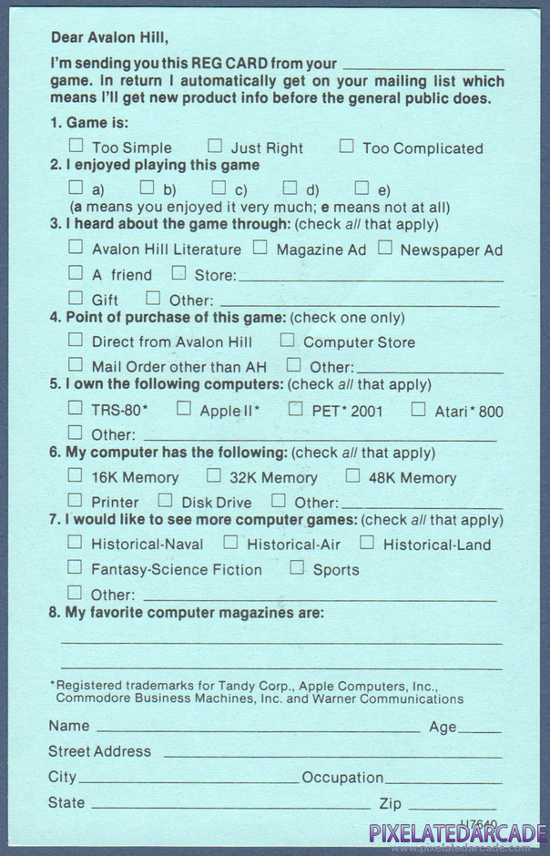 Moon Patrol Package Contents: Warranty registration card - Back Moon Patrol Package Contents: Warranty registration card - Back