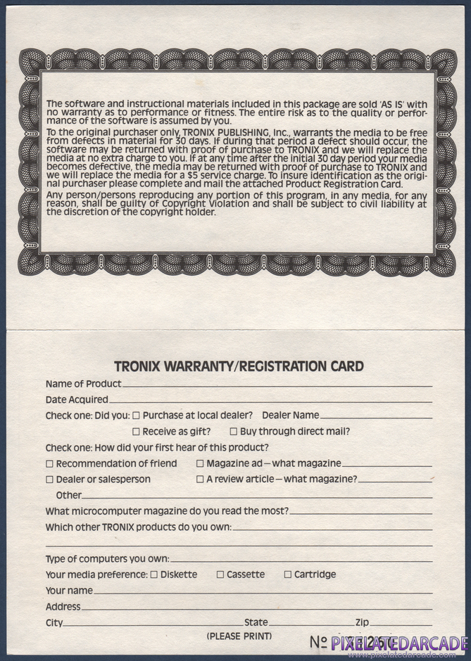 Sidewinder Package Contents: Warranty registration card - Back Sidewinder Package Contents: Warranty registration card - Back