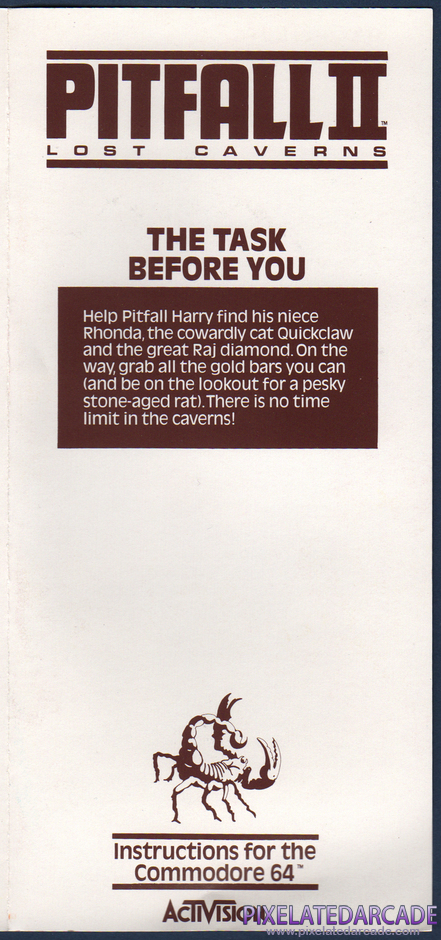 Pitfall II: Lost Caverns Package Contents: Instruction manual - Page 1 Pitfall II: Lost Caverns Package Contents: Instruction manual - Page 1