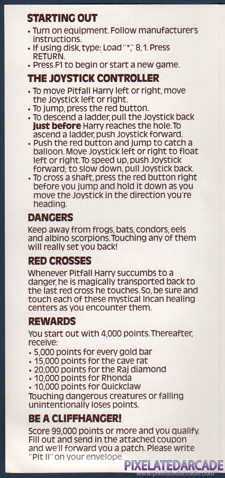 Pitfall II: Lost Caverns Package Contents: Instruction manual - Page 2 Pitfall II: Lost Caverns Package Contents: Instruction manual - Page 2