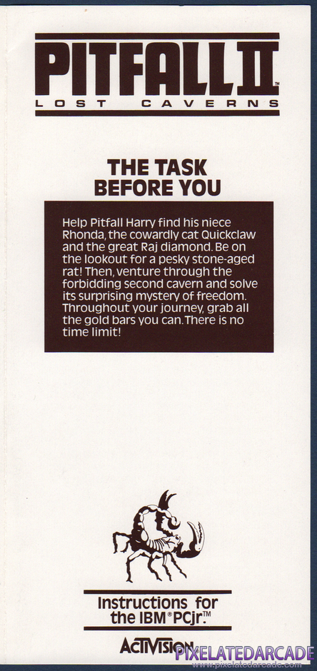 Pitfall II: Lost Caverns Package Contents: Instruction manual - Page 1 Pitfall II: Lost Caverns Package Contents: Instruction manual - Page 1