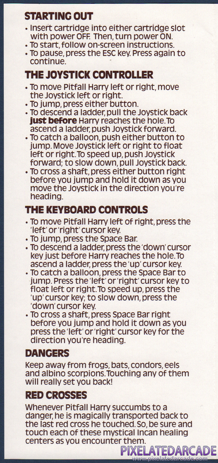 Pitfall II: Lost Caverns Package Contents: Instruction manual - Page 2 Pitfall II: Lost Caverns Package Contents: Instruction manual - Page 2
