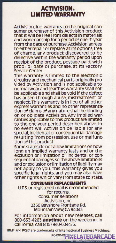 Pitfall II: Lost Caverns Package Contents: Instruction manual - Page 4 Pitfall II: Lost Caverns Package Contents: Instruction manual - Page 4