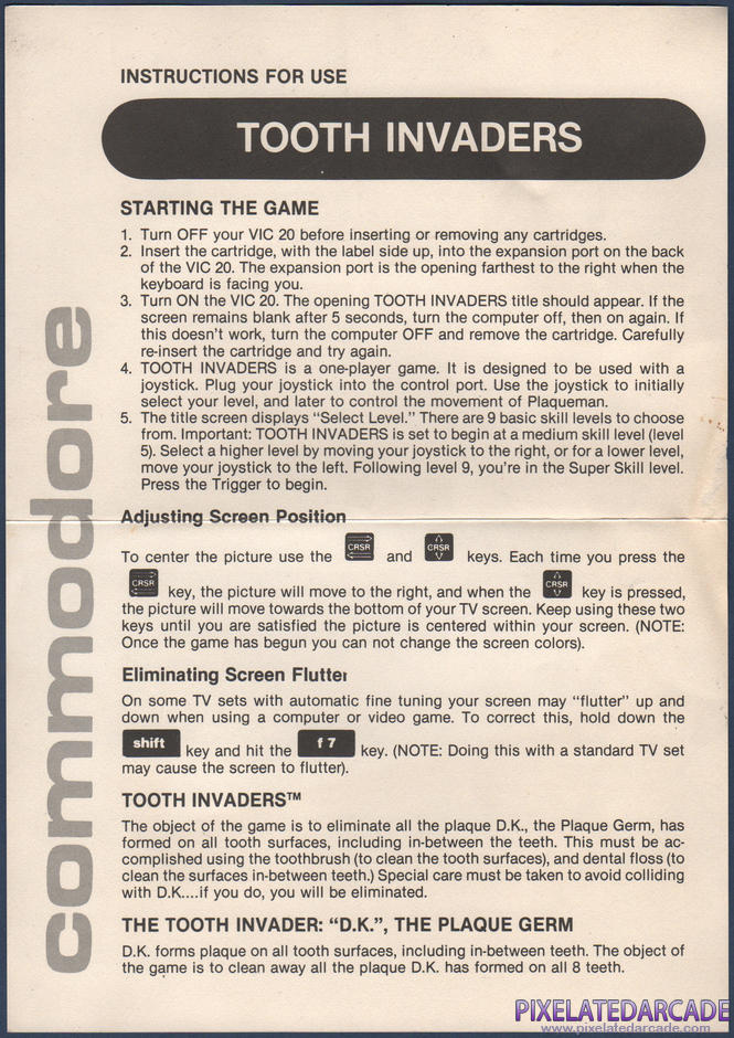 Tooth Invaders Package Contents: Instruction sheet - Front