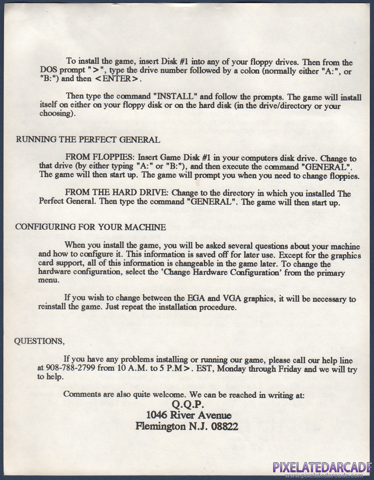 The Perfect General Package Contents: Technical addendum - Back