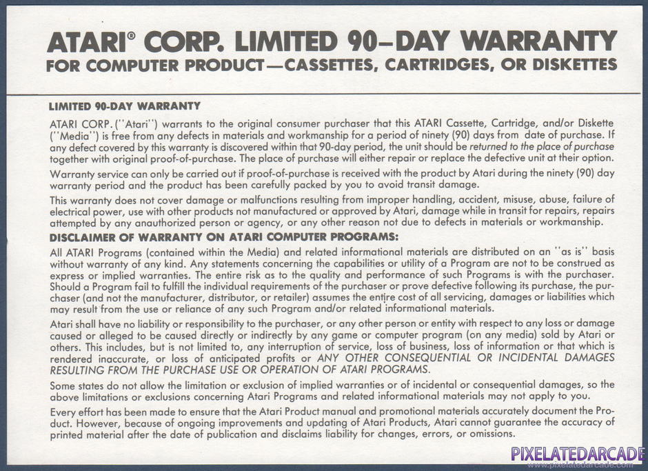Summer Games Package Contents: Warranty information card - Back