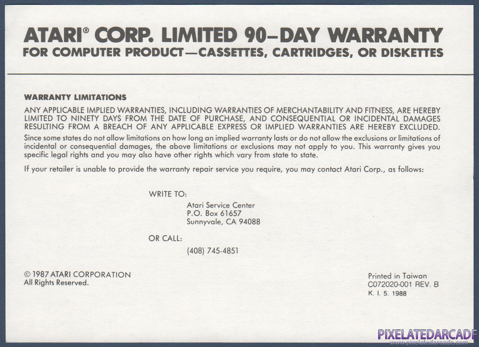Summer Games Package Contents: Warranty information card - Front Summer Games Package Contents: Warranty information card - Front