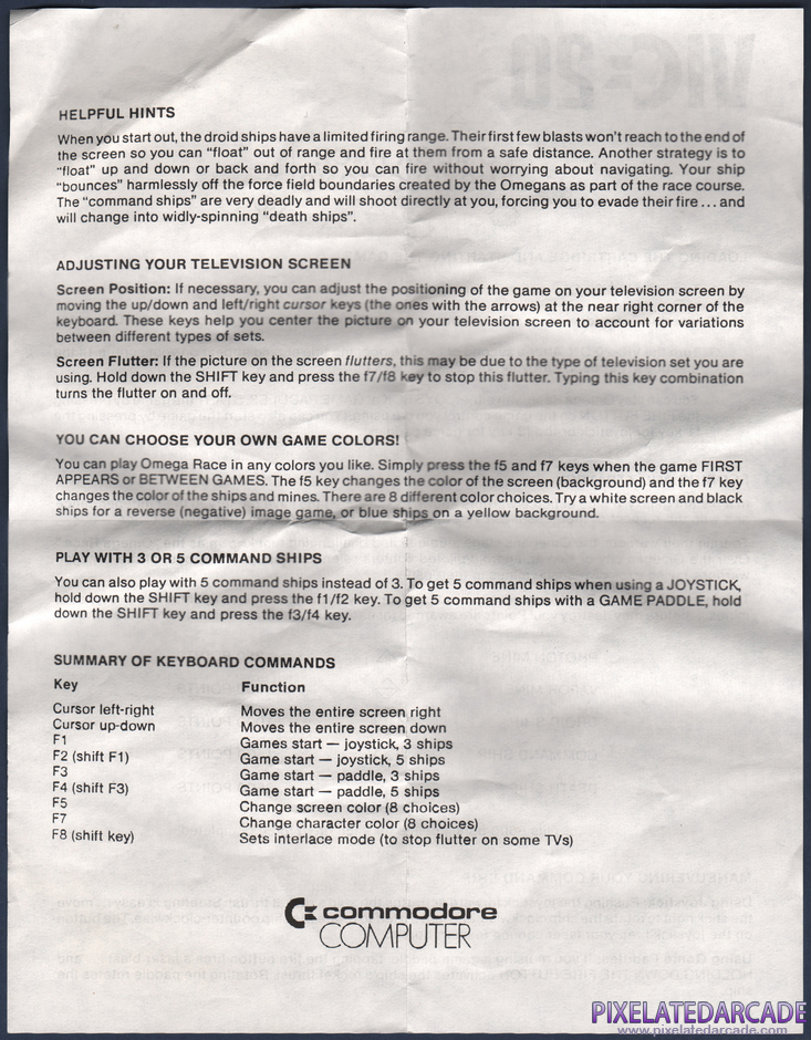 Omega Race Package Contents: Instruction sheet - Back Omega Race Package Contents: Instruction sheet - Back