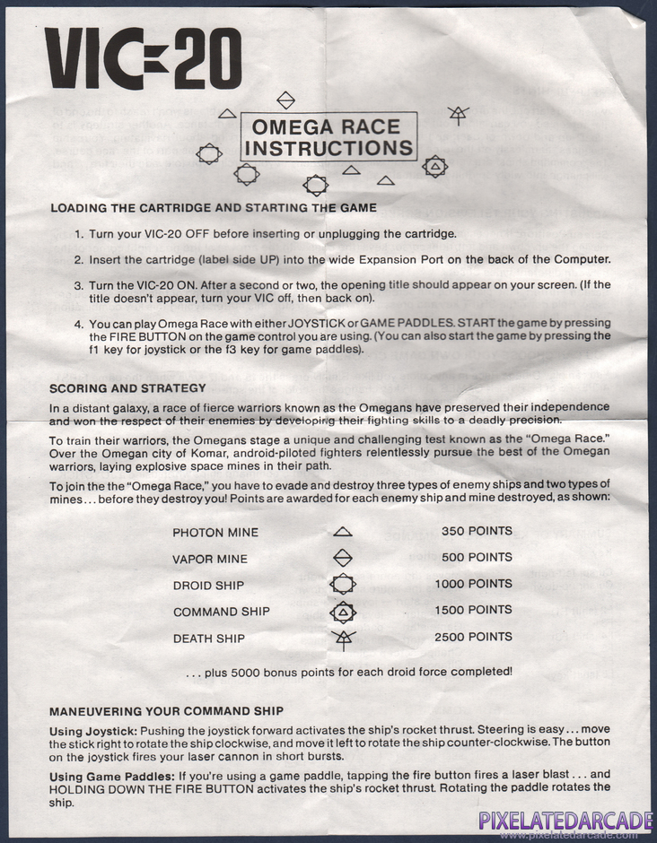 Omega Race Package Contents: Instruction sheet - Front Omega Race Package Contents: Instruction sheet - Front