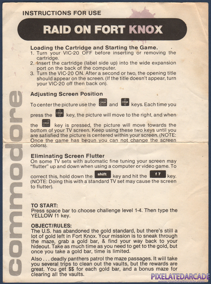 Raid on Fort Knox Package Contents: Instruction sheet - Front Raid on Fort Knox Package Contents: Instruction sheet - Front