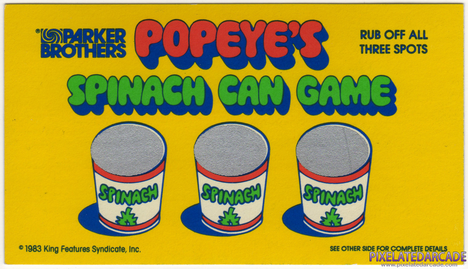 Popeye Package Contents: Popeye's Spinach Can Game card - Front Popeye Package Contents: Popeye's Spinach Can Game card - Front