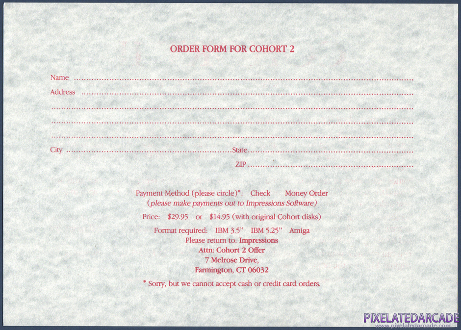 Caesar Package Contents: Cohort II order form - Back