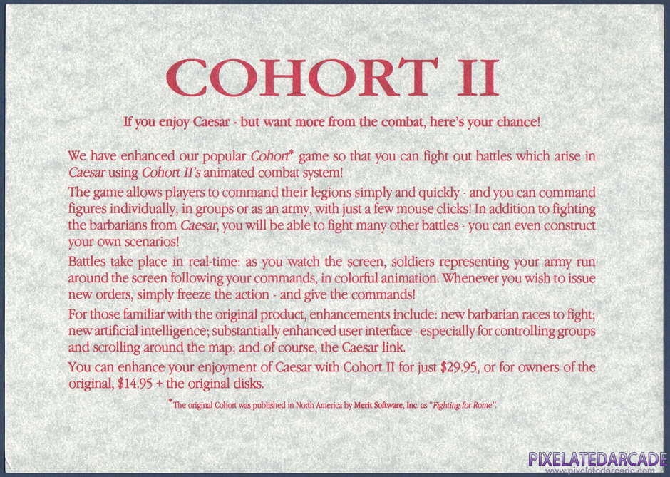 Caesar Package Contents: Cohort II order form - Front