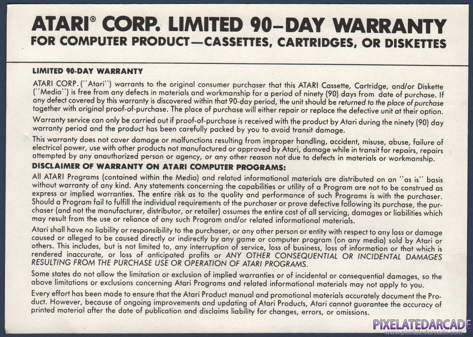 Donkey Kong Junior Package Contents: Warranty information card - Back