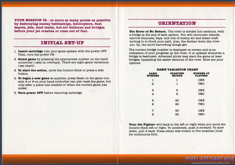 River Raid Package Contents: Instruction manual - Pages 1 - 2 River Raid Package Contents: Instruction manual - Pages 1 - 2
