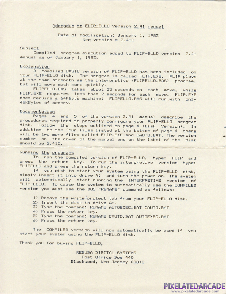 FLIP-ELLO Package Contents: Version 2.41C addendum