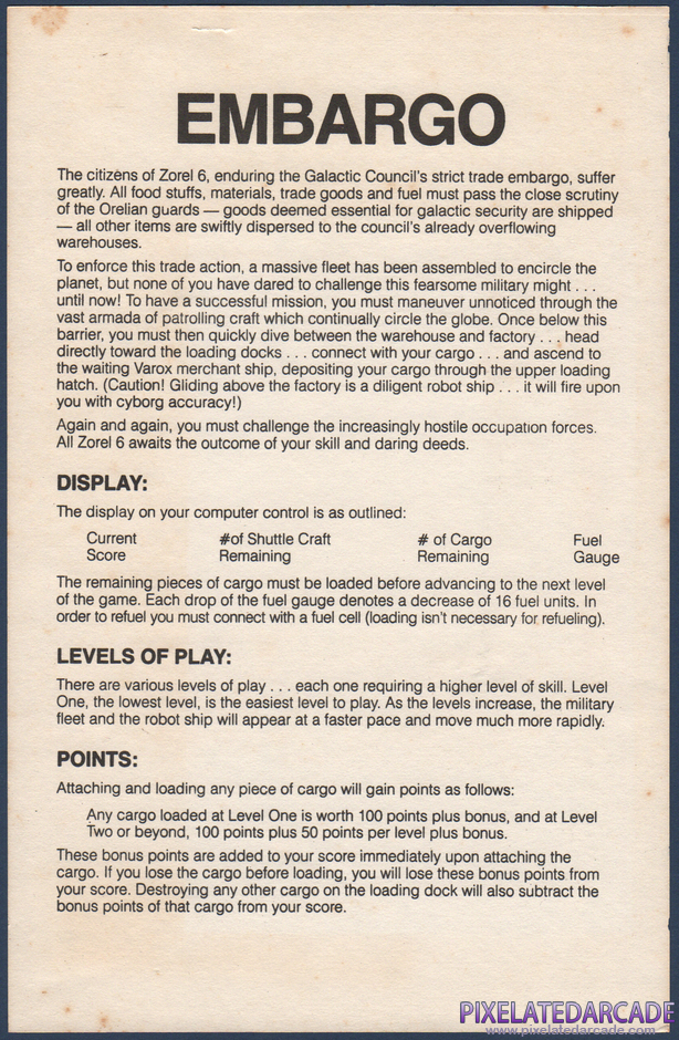 Embargo Package Contents: Instruction sheet - Front