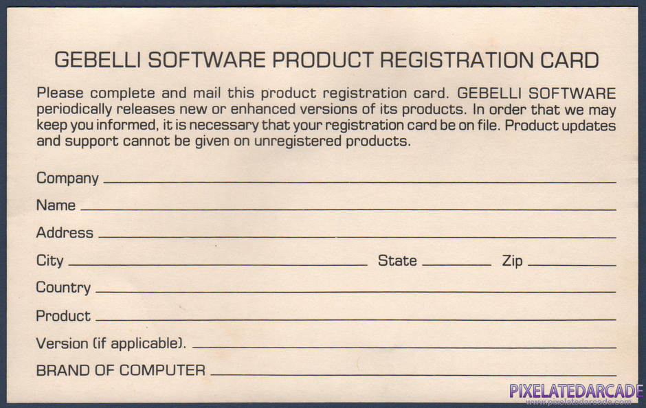 Embargo Package Contents: Warranty registration card - Back