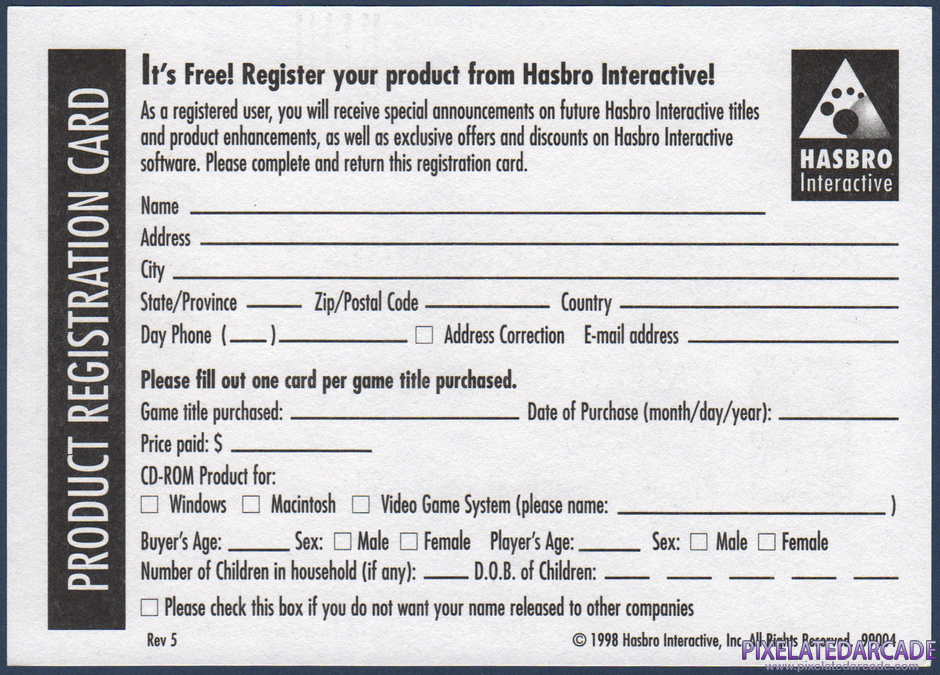 Avalon Hill's Diplomacy Package Contents: Warranty registration card - Back Avalon Hill's Diplomacy Package Contents: Warranty registration card - Back