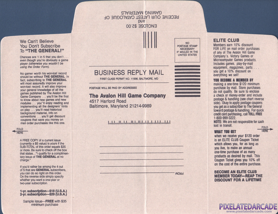 Wooden Ships & Iron Men Package Contents: Avalon Hill game order form - Back Wooden Ships & Iron Men Package Contents: Avalon Hill game order form - Back